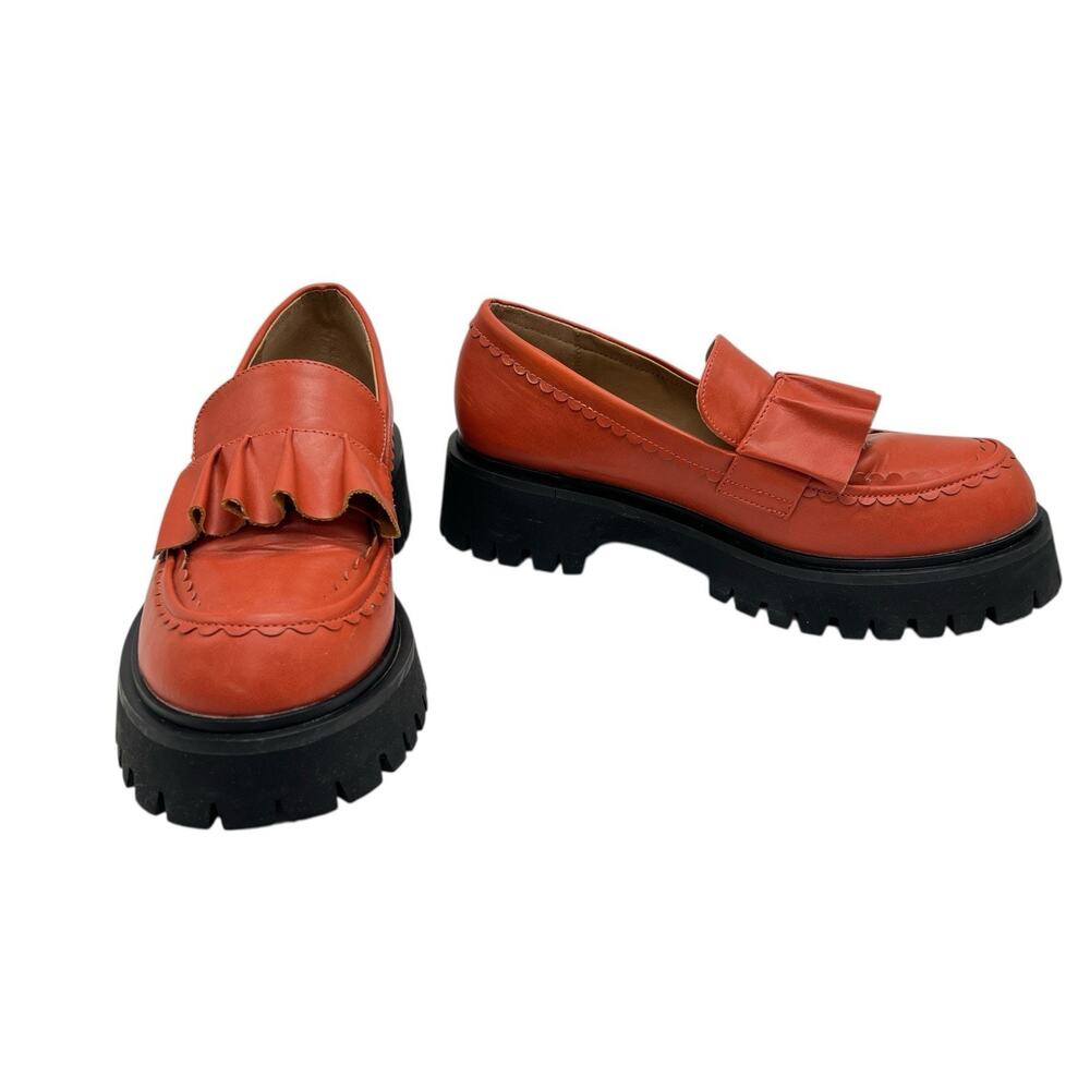 Koi Dolls Kill Orange Ruffle‎ Kiltie Platform Loafers Chunky Lug Sole Shoes Sz 5